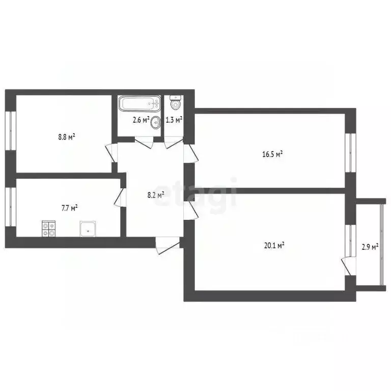 2-к кв. Тюменская область, Тюменский муниципальный округ, Боровский рп ... - Фото 2