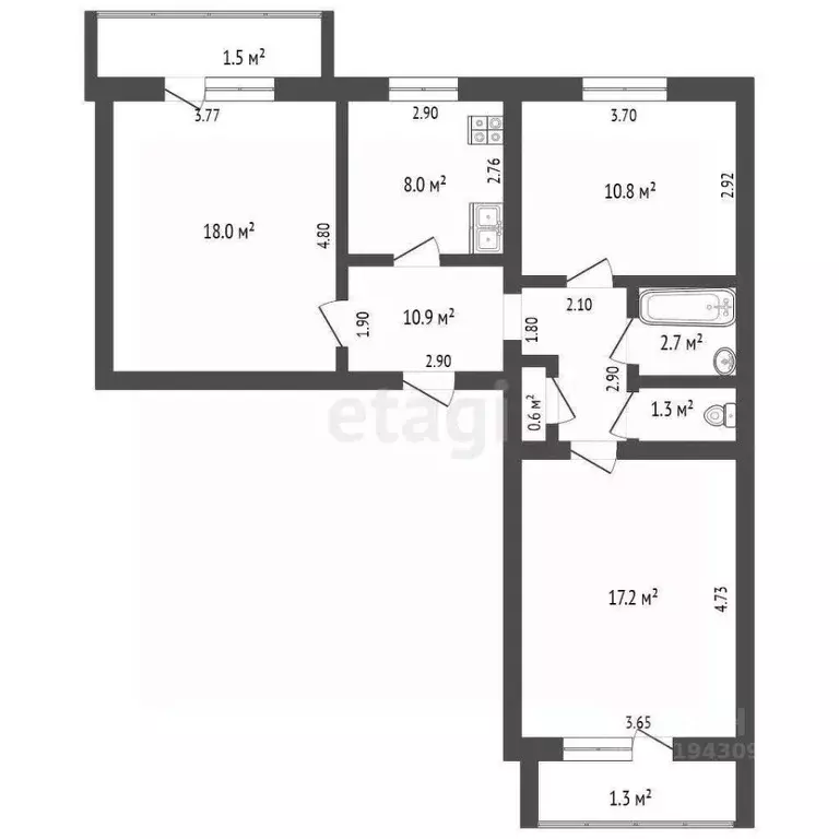 3-к кв. Мордовия, Саранск ул. Ульянова, 20 (70.0 м) - Фото 2