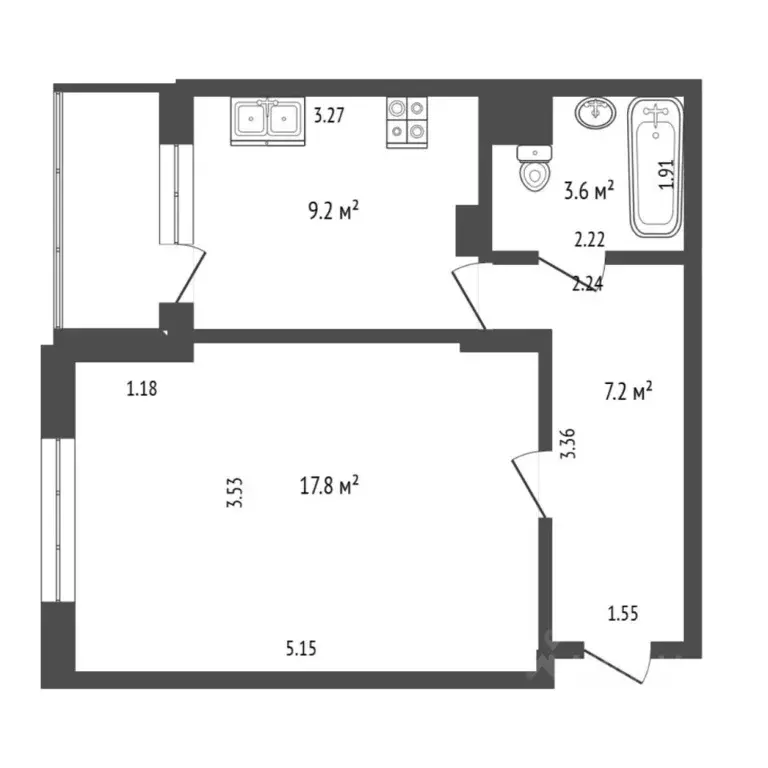 1-к кв. Тюменская область, Тюмень Харьковская ул., 27 (38.0 м) - Фото 2