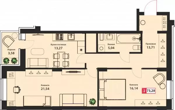 2-к кв. Тверская область, Тверь Брусилово мкр,  (73.28 м) - Фото 1