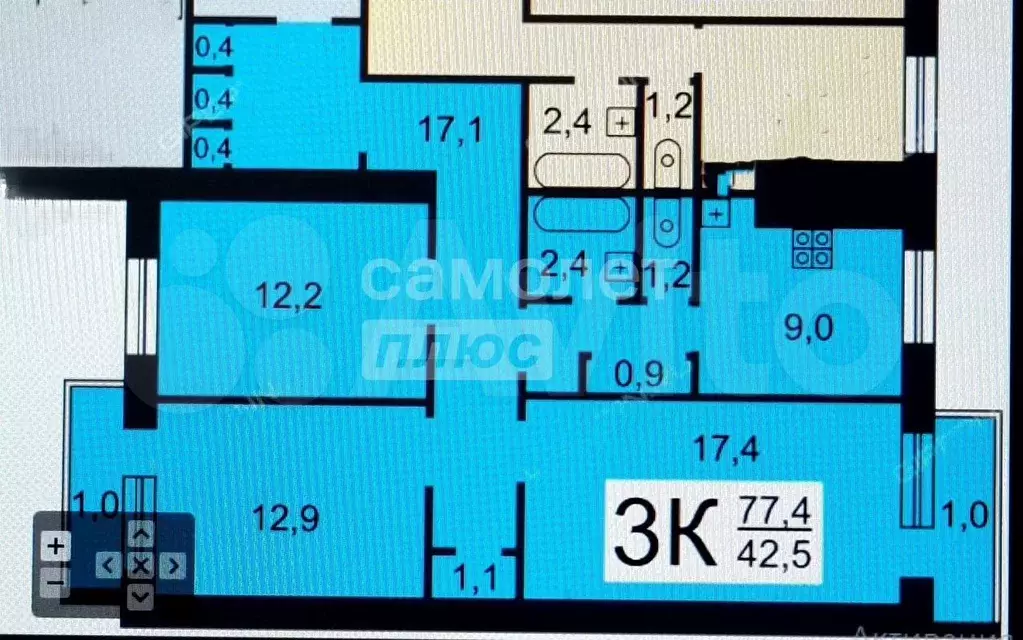 3-к. квартира, 75,4 м, 5/9 эт. - Фото 0