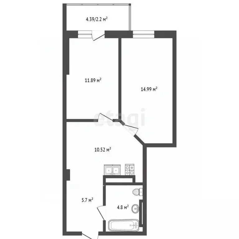 2-к кв. Ростовская область, Ростов-на-Дону Ворошиловский просп., 82/4 ... - Фото 2