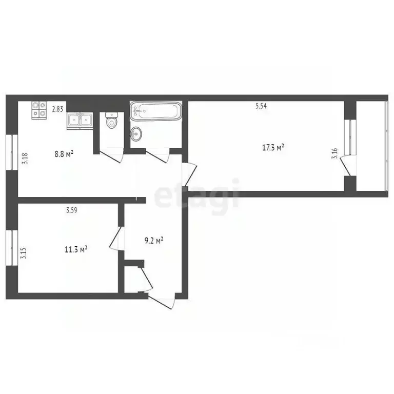 2-к кв. Ямало-Ненецкий АО, Ноябрьск Магистральная ул., 77 (48.0 м) - Фото 1