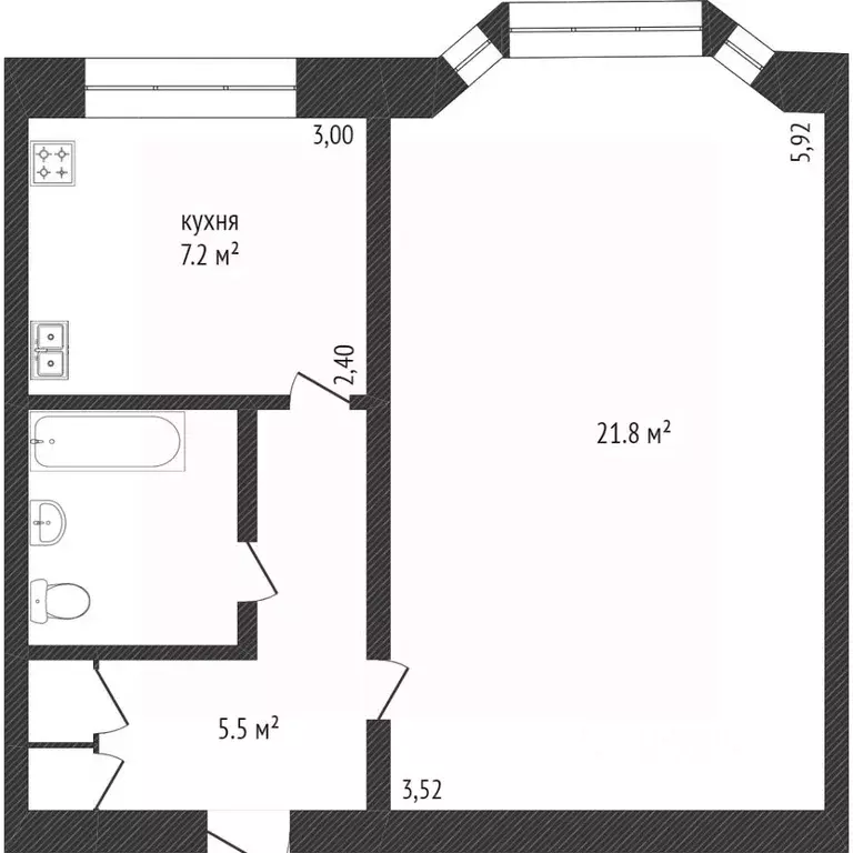 1-к кв. Ямало-Ненецкий АО, Новый Уренгой ул. Пушкинская, 1 (38.0 м) - Фото 2