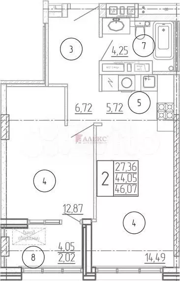 2-к. квартира, 44,1 м, 22/24 эт. - Фото 1