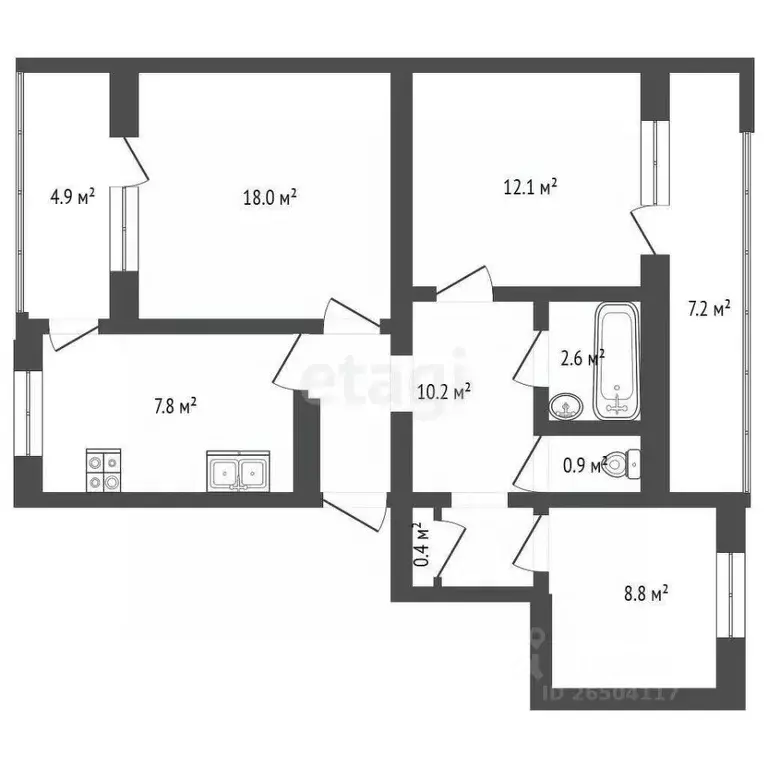 3-к кв. Севастополь ул. Колобова, 21 (60.8 м) - Фото 2
