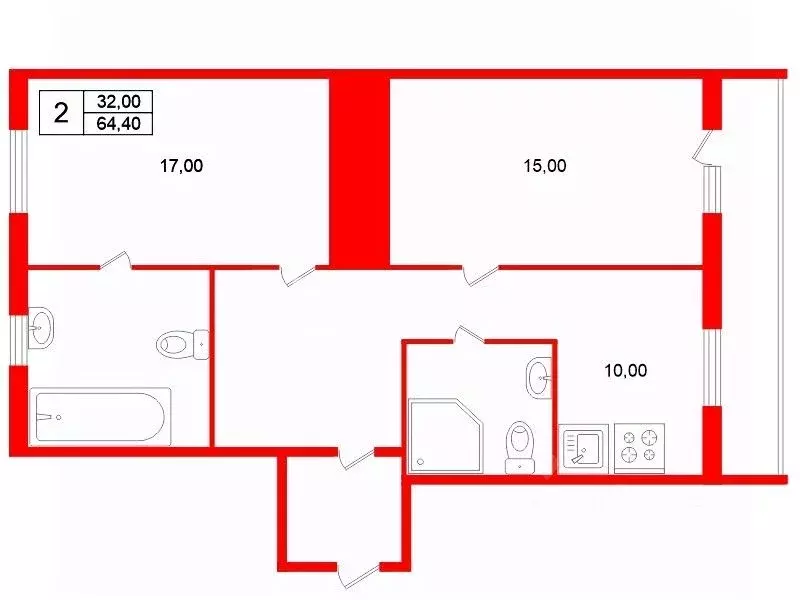 2-к кв. Санкт-Петербург ул. Руднева, 22к2 (64.4 м) - Фото 2