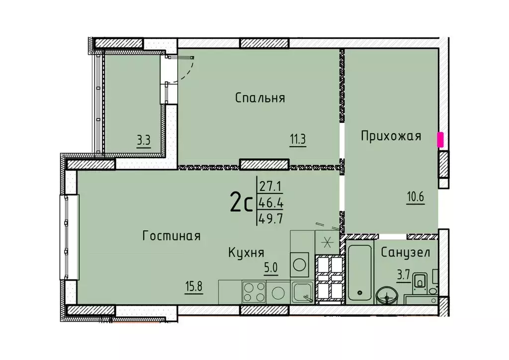 Свободной планировки кв. Саратовская область, Энгельс  (49.7 м) - Фото 0