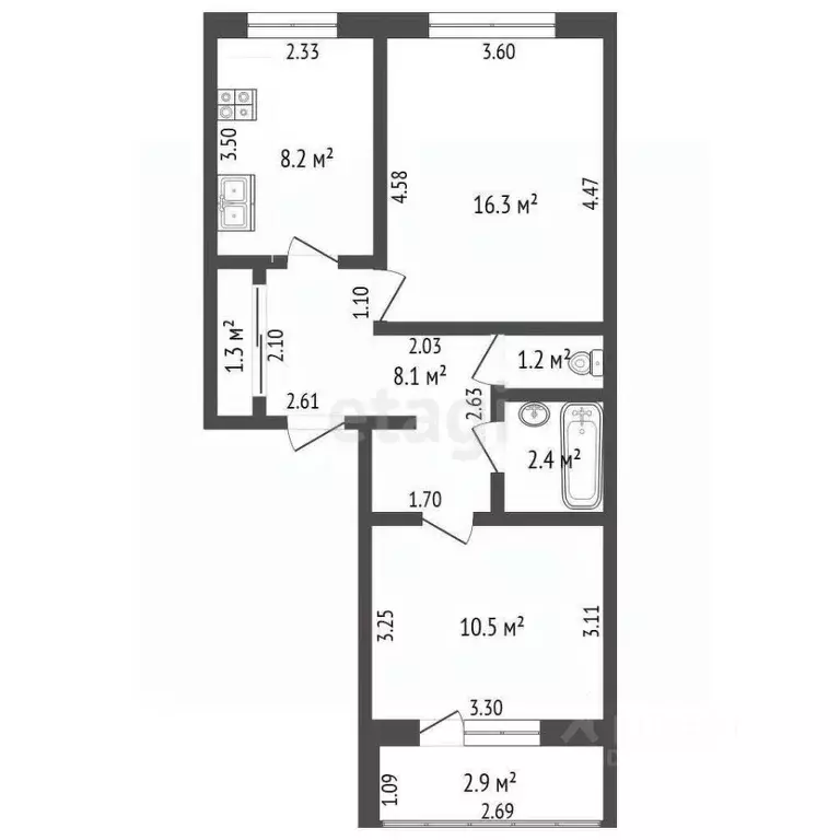 2-к кв. Башкортостан, Стерлитамак ул. Тукаева, 5В (48.2 м) - Фото 1