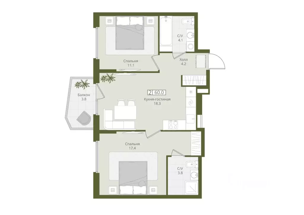 2-к кв. Московская область, Красногорск городской округ, Нахабино пгт  ... - Фото 1