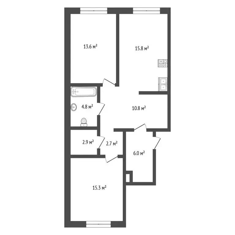 2-комнатная квартира: Тюмень, улица Республики, 204к12 (66 м) - Фото 1