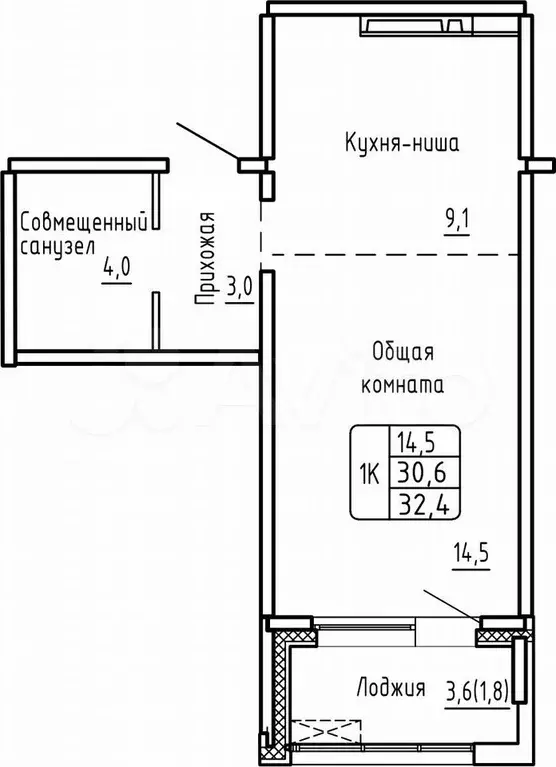 1-к. квартира, 32,4 м, 12/17 эт. - Фото 0