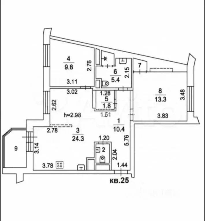 2-к. квартира, 67,7 м, 8/13 эт. - Фото 0