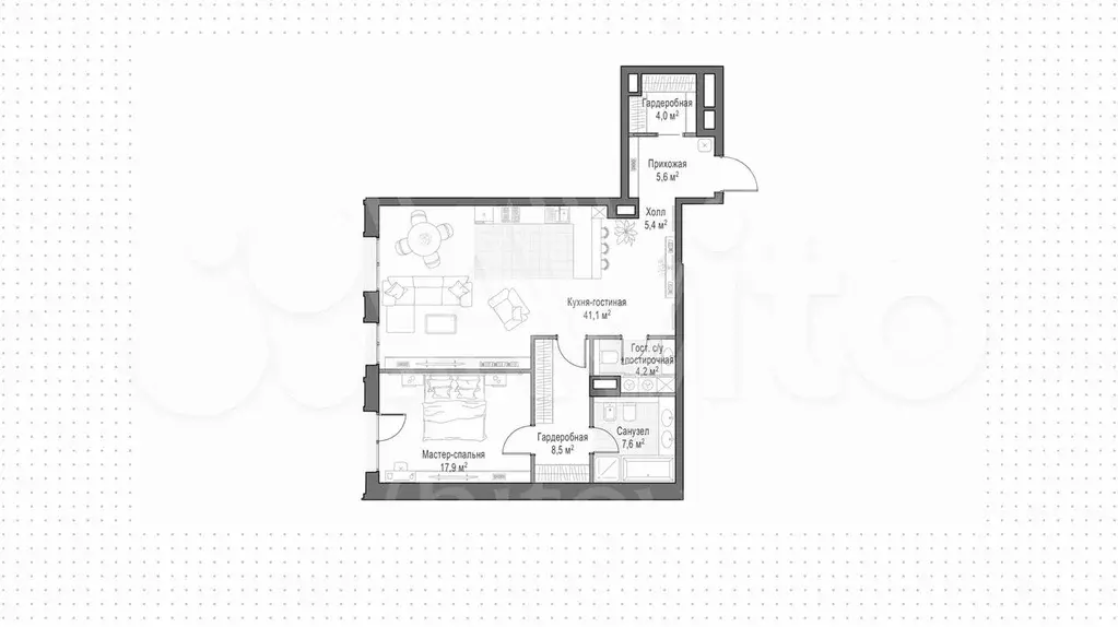 1-к. квартира, 94,3 м, 1/6 эт. - Фото 1