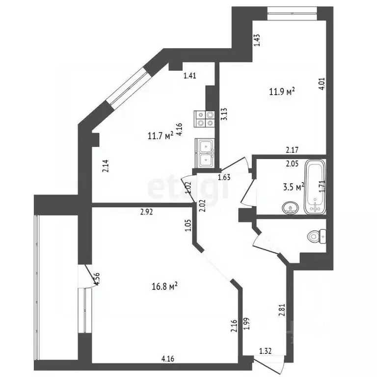 2-к кв. Тюменская область, Тюмень ул. Станислава Карнацевича, 1к1 ... - Фото 1