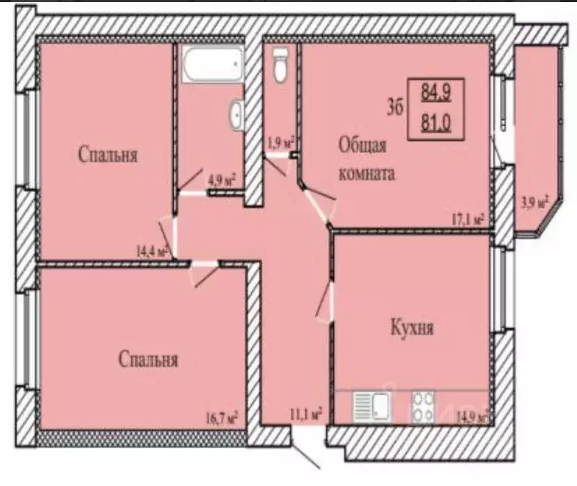 3-к кв. Тамбовская область, Тамбов ул. Имени С.И. Савостьянова, 3Б ... - Фото 1