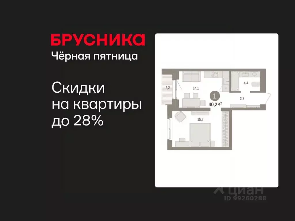 1-к кв. Свердловская область, Екатеринбург пер. Торфяной, 4 (40.2 м) - Фото 1