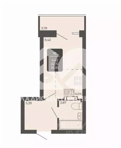 Квартира, 1 комната, 26.5 м - Фото 1