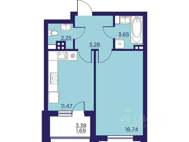 Студия Воронежская область, Воронеж Учхоз кв-л, Городские сады жилой ... - Фото 1