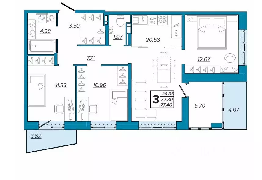 3-к кв. Брянская область, Брянск Московский мкр, Микрорайон Акватория ... - Фото 0