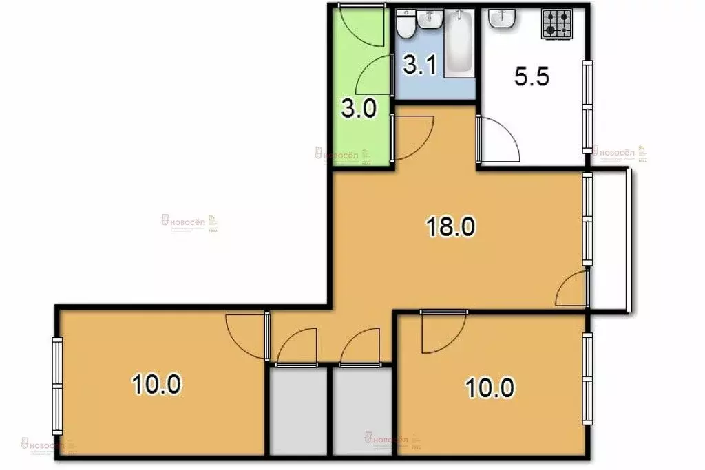 3-комнатная квартира: Берёзовский, улица Максима Горького, 4Б (56 м) - Фото 0