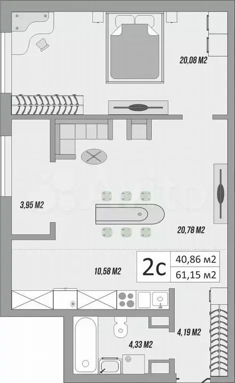 2-к. квартира, 61 м, 4/9 эт. - Фото 0