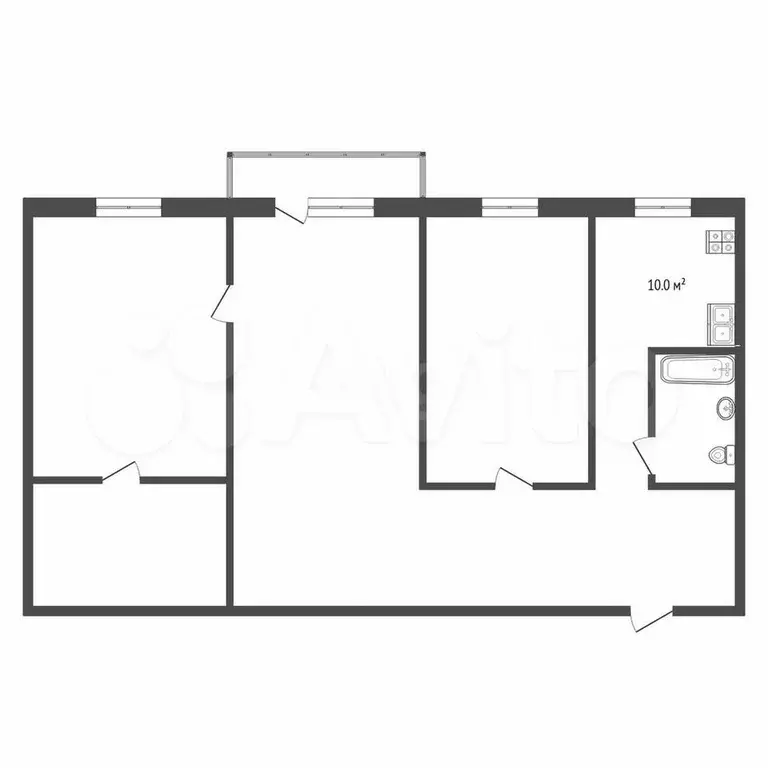 3-к. квартира, 57,3 м, 2/5 эт. - Фото 1