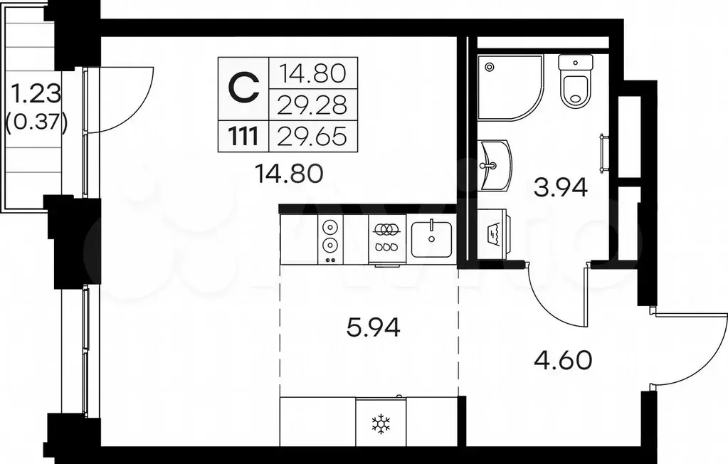 Квартира-студия, 29,7 м, 10/16 эт. - Фото 0