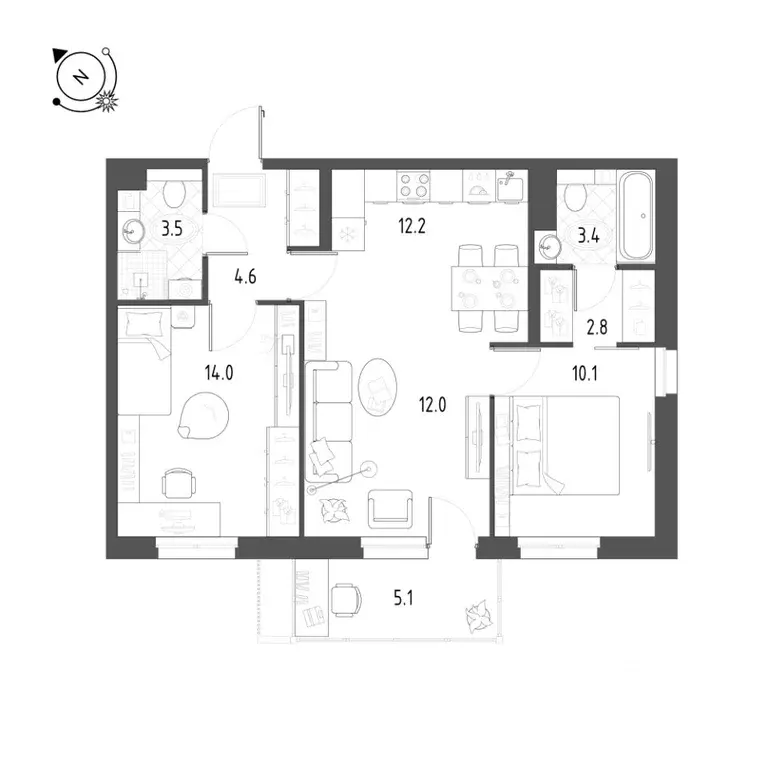 3-к кв. Тюменская область, Тюмень Профсоюзная ул., 49 (64.1 м) - Фото 0