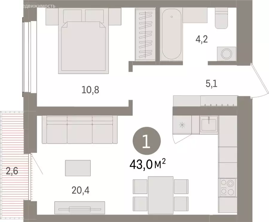 1-комнатная квартира: Новосибирск, улица Аэропорт (42.96 м) - Фото 0