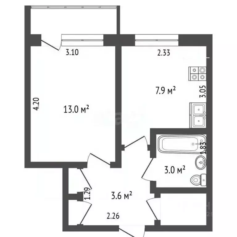 1-к кв. Архангельская область, Новодвинск ул. Советов, 35 (29.6 м) - Фото 2