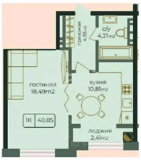 1-к кв. Дагестан, Каспийск просп. Акулиничева (40.85 м) - Фото 0