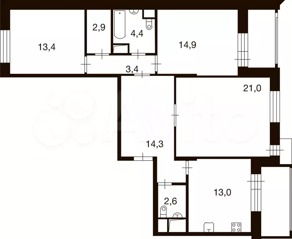 3-к. квартира, 90,4 м, 8/9 эт. - Фото 0