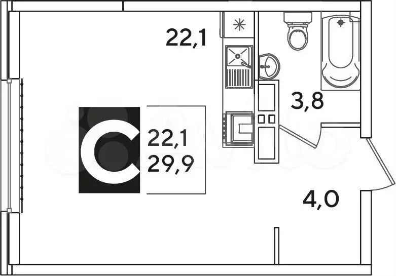 Квартира-студия, 29,9 м, 14/16 эт. - Фото 1