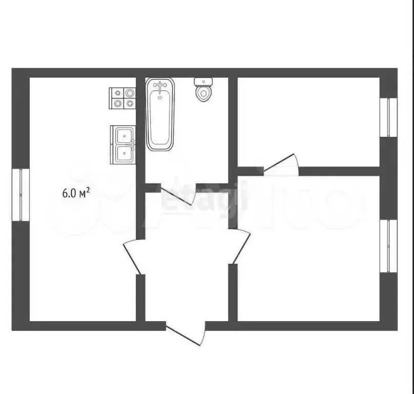 2-к. квартира, 40 м, 2/2 эт. - Фото 0