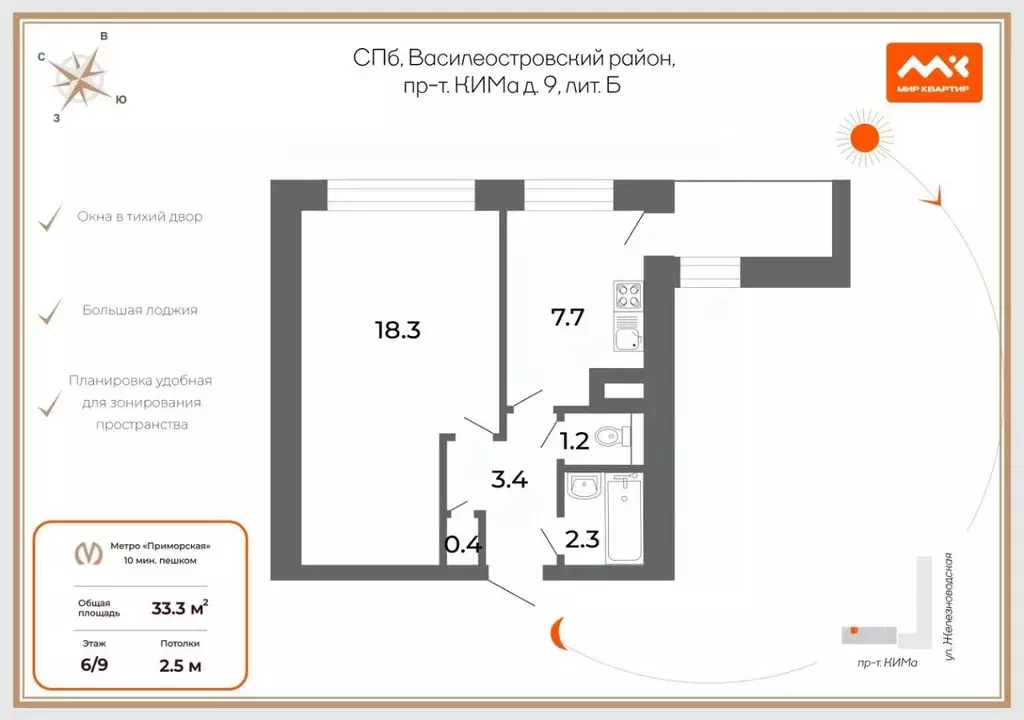1-к кв. Санкт-Петербург просп. Кима, 9 (33.3 м) - Фото 1
