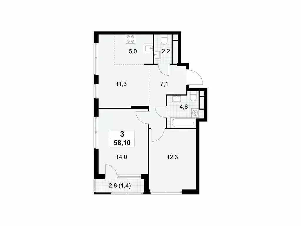 3-комнатная квартира: Москва, Бартеневская улица, 18к1 (58.1 м) - Фото 1