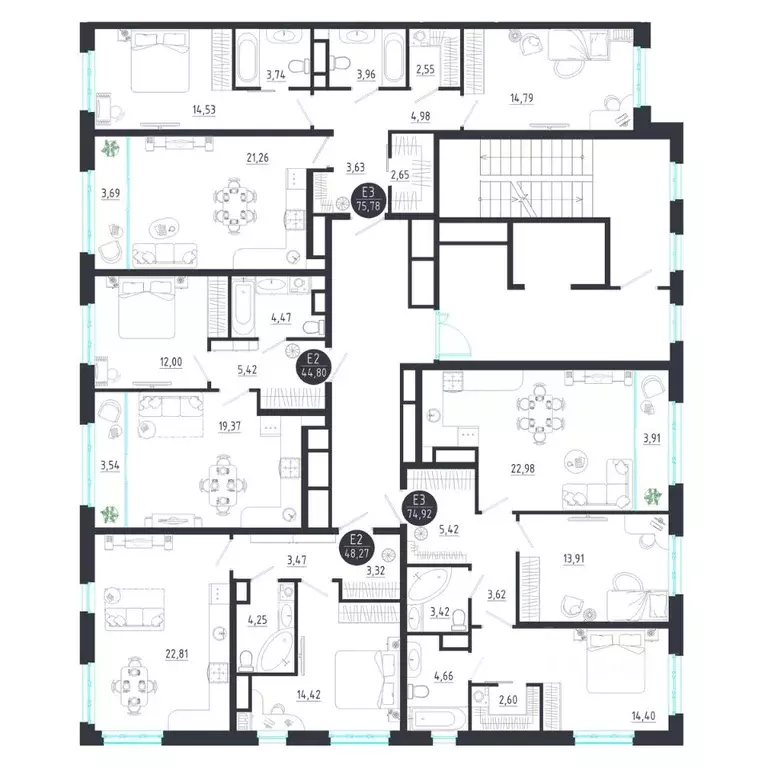2-к кв. Тульская область, Тула  (75.78 м) - Фото 1