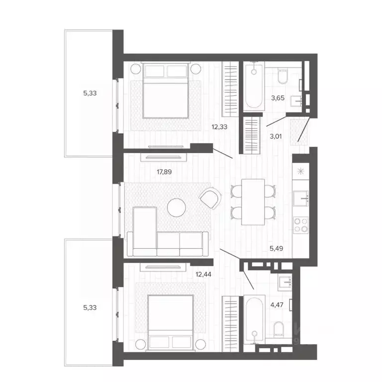 3-к кв. Алтайский край, Барнаул Жилплощадка мкр,  (69.94 м) - Фото 1