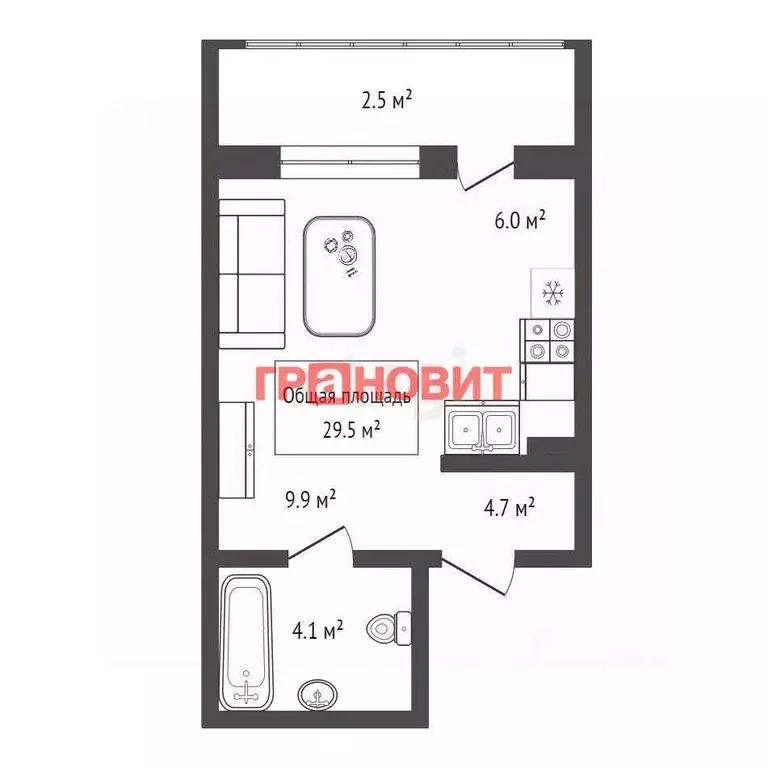 Студия Новосибирская область, Новосибирск Тайгинская ул., 39 (26.4 м) - Фото 1