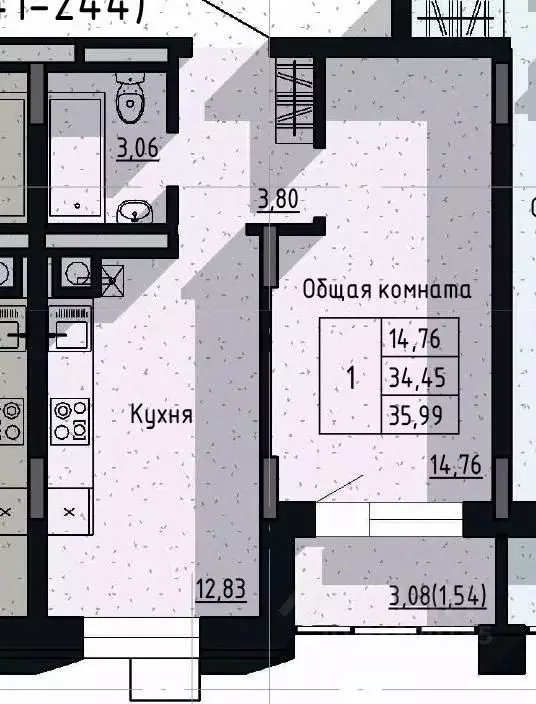 1-к кв. Саха (Якутия), Якутск пос. Геологов,  (35.99 м) - Фото 0