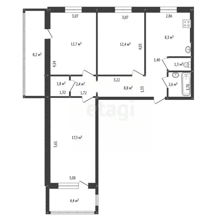 3-к кв. Башкортостан, Уфа ул. Маршала Жукова, 2/5 (73.9 м) - Фото 2
