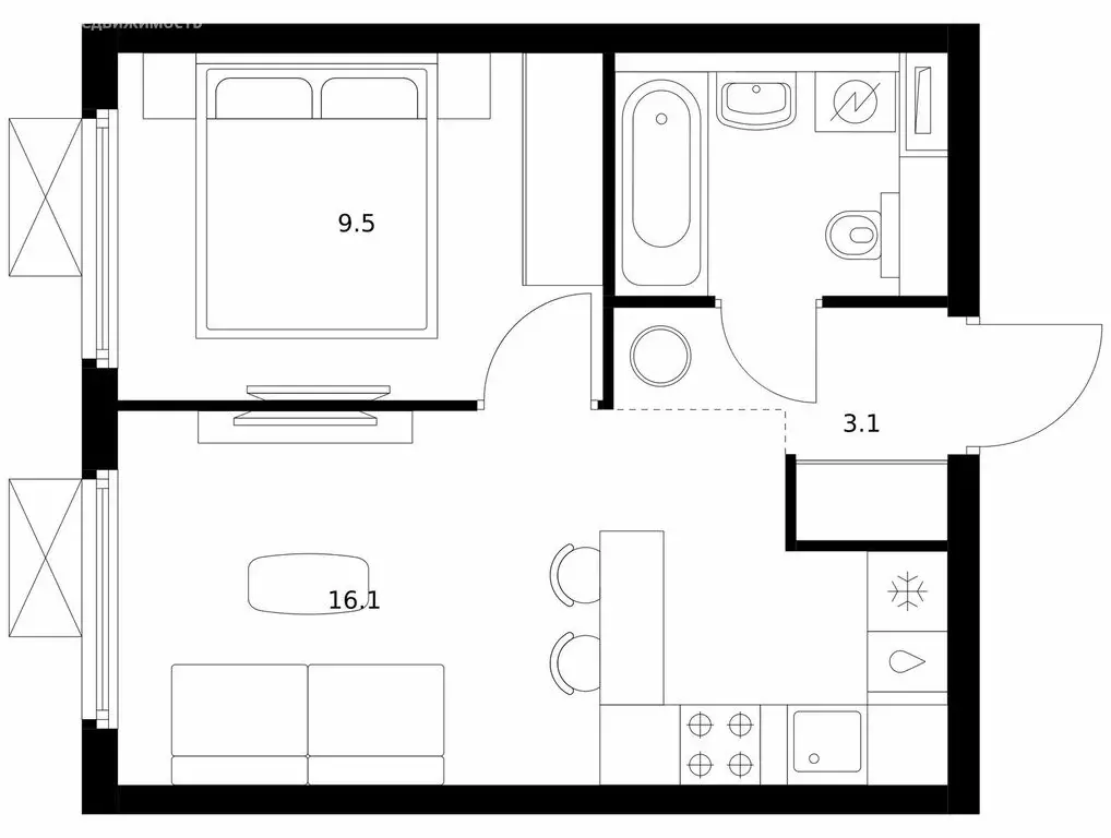 1-комнатная квартира: Мытищи, ЖК Ярославский Квартал (32.6 м) - Фото 1