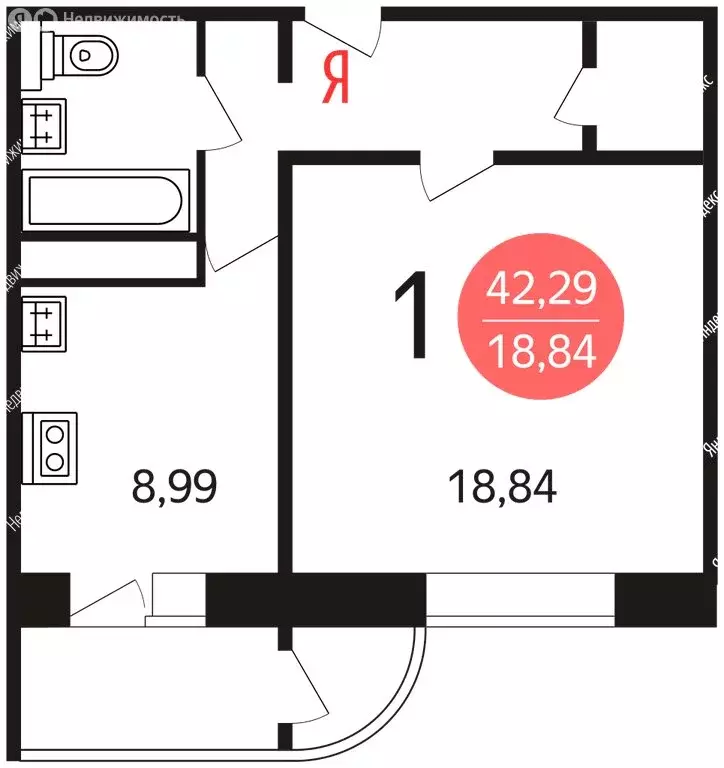 1-комнатная квартира: Москва, Ельнинская улица, 8 (43 м) - Фото 0