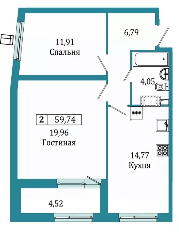 2-к кв. ленинградская область, мурино всеволожский район, ул. . - Фото 0