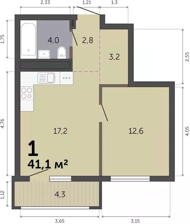 1-к кв. Свердловская область, Екатеринбург Малевич жилой комплекс ... - Фото 1