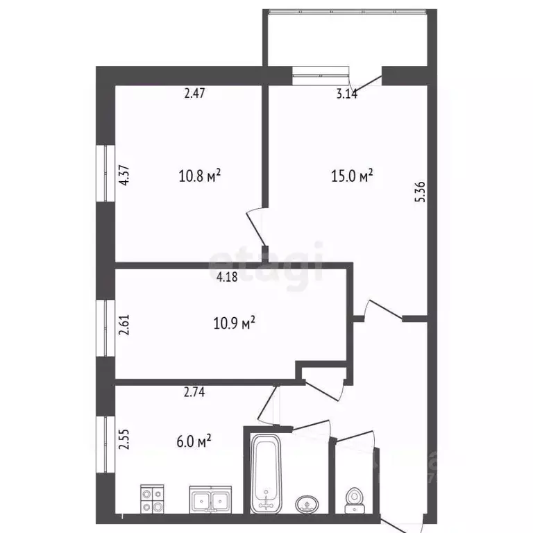 3-к кв. Ярославская область, Рыбинск ул. Колышкина, 19 (52.2 м) - Фото 2
