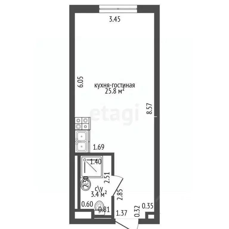 Студия Санкт-Петербург Киевская ул., 5к6 (29.4 м) - Фото 2