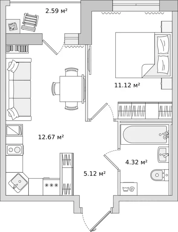 1-к кв. Ленинградская область, Всеволожский район, Свердловское ... - Фото 1