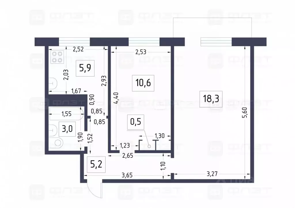 2-к кв. Татарстан, Казань ул. Рихарда Зорге, 44 (43.5 м) - Фото 1